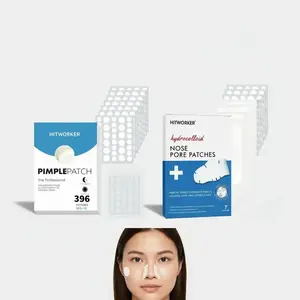 Hitworker Acne Pimple Patch & Nose Pore Strips Bundle, 396 White Hydrocolloid Patches and 7 Clear Tea Tree Oil Strips for Face Deep Cleansing and Skin Care