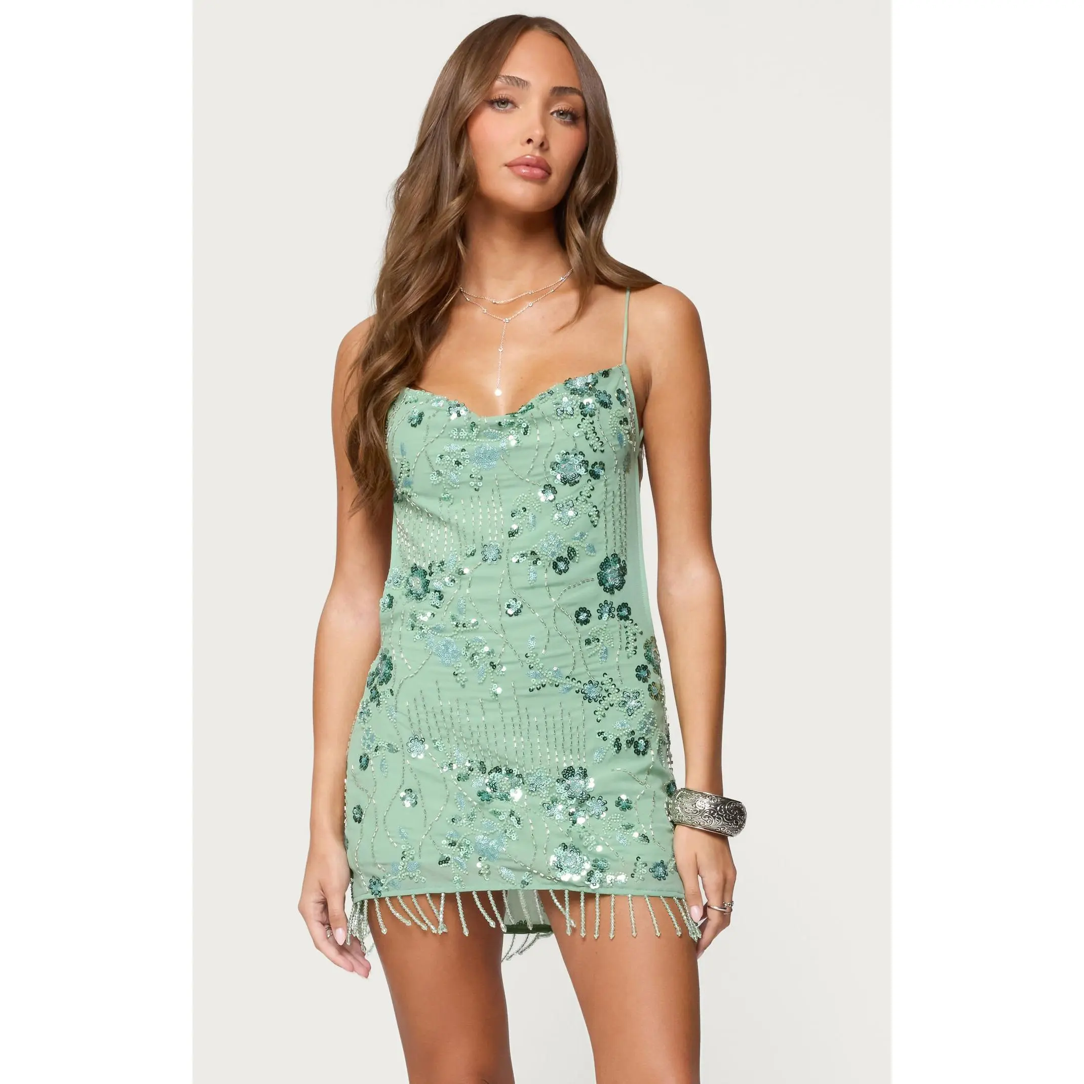 Edikted Women's Embellished Fringed Backless Mini Dress