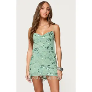 Edikted Women's Embellished Fringed Backless Mini Dress