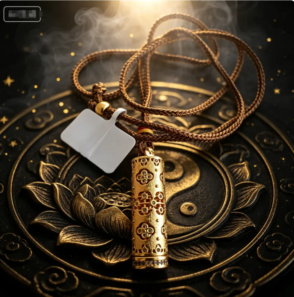 Premium 18K Gold Plated Scripture Cylinder Guardian Amulet Buddhist Protection Necklace