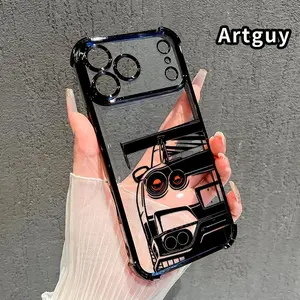 Racing Glow Pattern Four Corner Anti-Fall Phone Case Transparent Electroplated Protective Cover for iPhone 17 Pro Max Air 16 15 Plus 14 13 12 11 E
