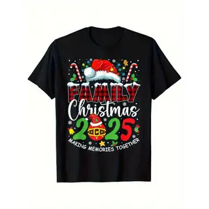 Family Christmas 2025 Matching Squad Santa Elf Funny Xmas T-Shirt, Men's 100% Cotton Crew Neck T Shirt for Summer, Casual Short Sleeve Tee - Halloween, Thanksgiving Day, Christmas for Men Women Couple and Friend, Mens TshirtRound Neck Crewneck