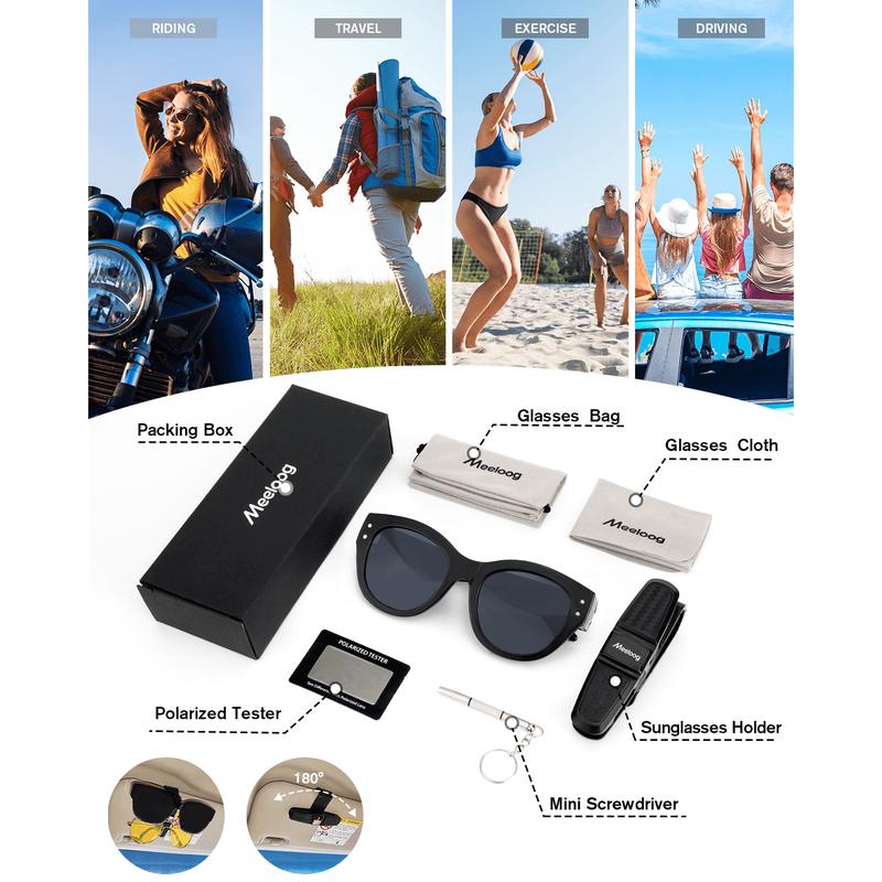 Meeloog Polarized Fit Over Sunglasses For Women, Trendy Round Tac SunGlasses Lightweight Wrap Around Shades ST0080 Gift Idea Brand Filter Effective Fashion Lens Flexible Antiglare Tri Acetate Cellulose Coating sunglasses women