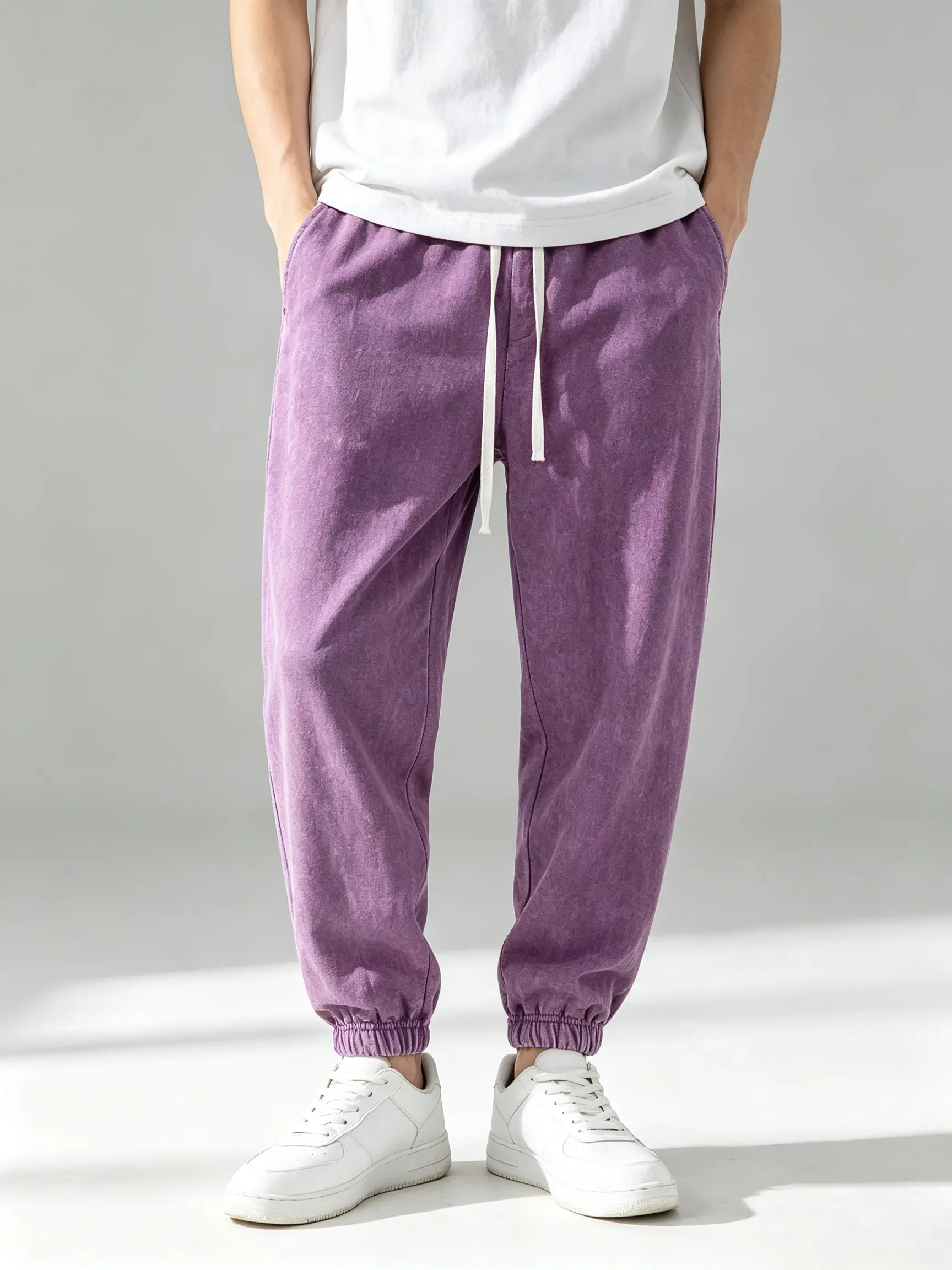 Men's Batik Washed Heavy Fabric Cotton Sweatpants - Unisex Regular Fit Plain Vintage Solid Pink Retro Casual Jogger Trousers - All Seasons Menswear Bottoms, Solid Plain, Unisex Retro