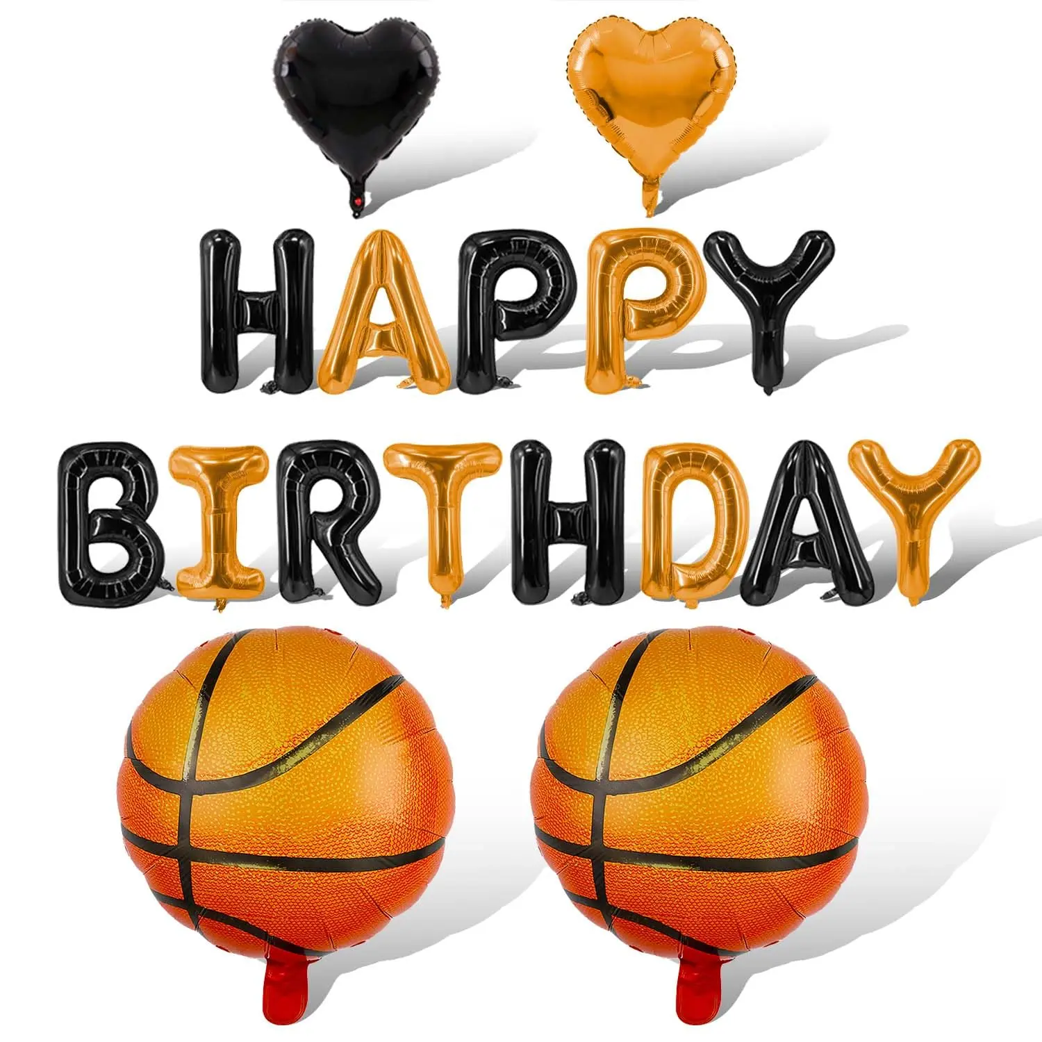 17-Piece Basketball Balloon Set with Orange & Black Balloons, Happy Birthday Banner & Heart Foil