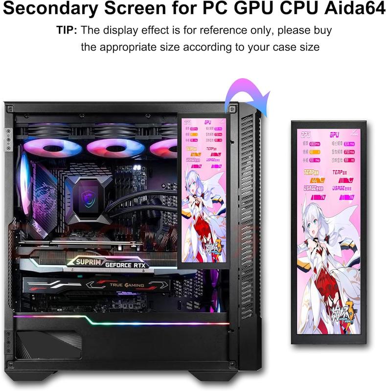 Wisecoco 7.84 Inch Mini Monitor HD IPS 1280x400 Bar LCD Secondary Screen with Casing for macOS & Windows AIDA64 CPU GPU Speed & Temperature Monitoring