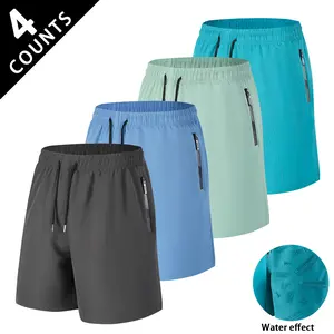 4 Pack Men's Water-Activated Color-Changing Beach Shorts - Quick Dry Swim Trunks with Zipper Pockets, Elastic Waist Drawstring, Water-Reactive Hidden Print Design for Summer Swimming, Surfing, Beach Vacation & Casual Outdoor Wear, Lightweight Breathable B