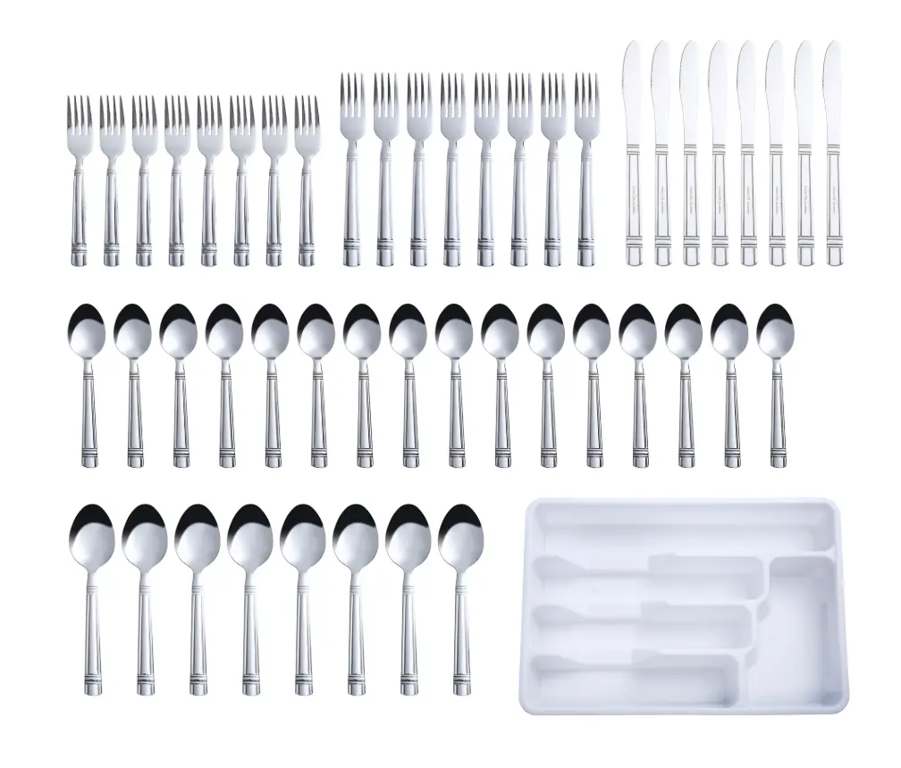 Mainstays Elena 49-Piece Adult Stainless Steel Flatware Set with Organizer Tray, Silver, Service for 8