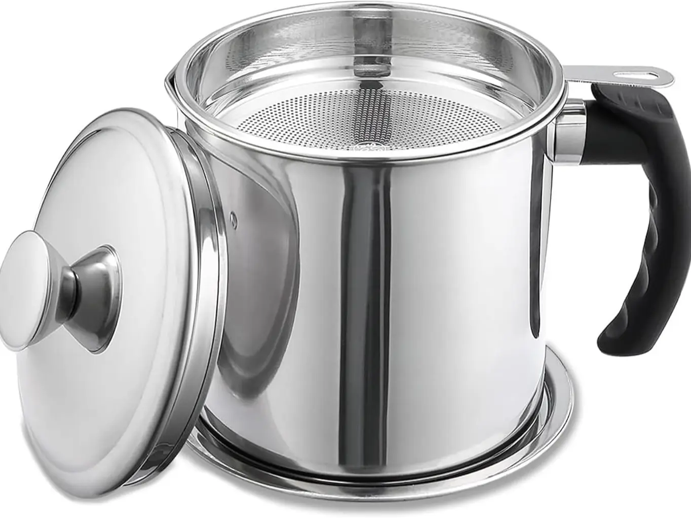 1.3L (40oz) Kitchen Grease Storage Container with Fine Mesh Strainer, Lid, Holes, Sifter, Handle & Small Pour Spout Design - Essential Family Kitchen Utensil for Oil Storage, Food Colander Kitchenware