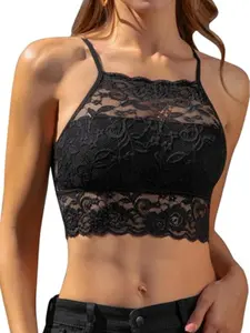 Women's Lace Backless Bra Top, Short Spaghetti Strap Tank Camisole, Layered Design, Adjustable Straps, Casual Summer Wear