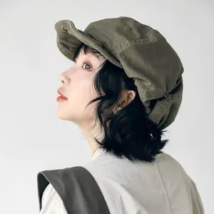 Japanese style large collar painter beret makes the face look smaller. Simple and versatile small beret, octagonal art hat, round beret, retro art hat, young painter hat, multifunctional headwear, dry cleaning only, stretchable fit