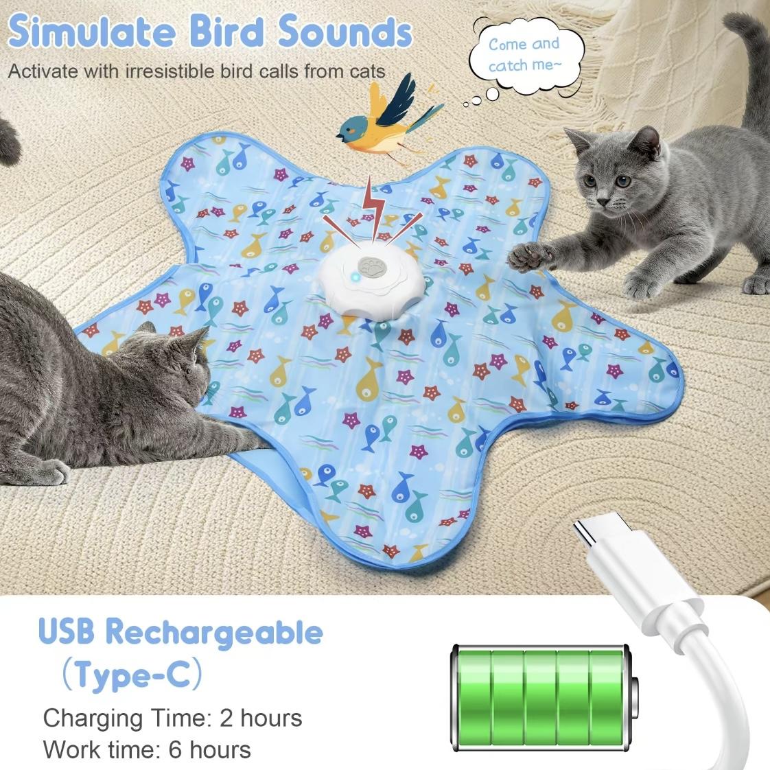 Interactive Unpredicatable Moving Feather Cat Toy , Hide and Seek Rechargeable Cat toy for bored cat,Automatic Chargeable，Indoor Exercise & Boredom Relief for All Breeds