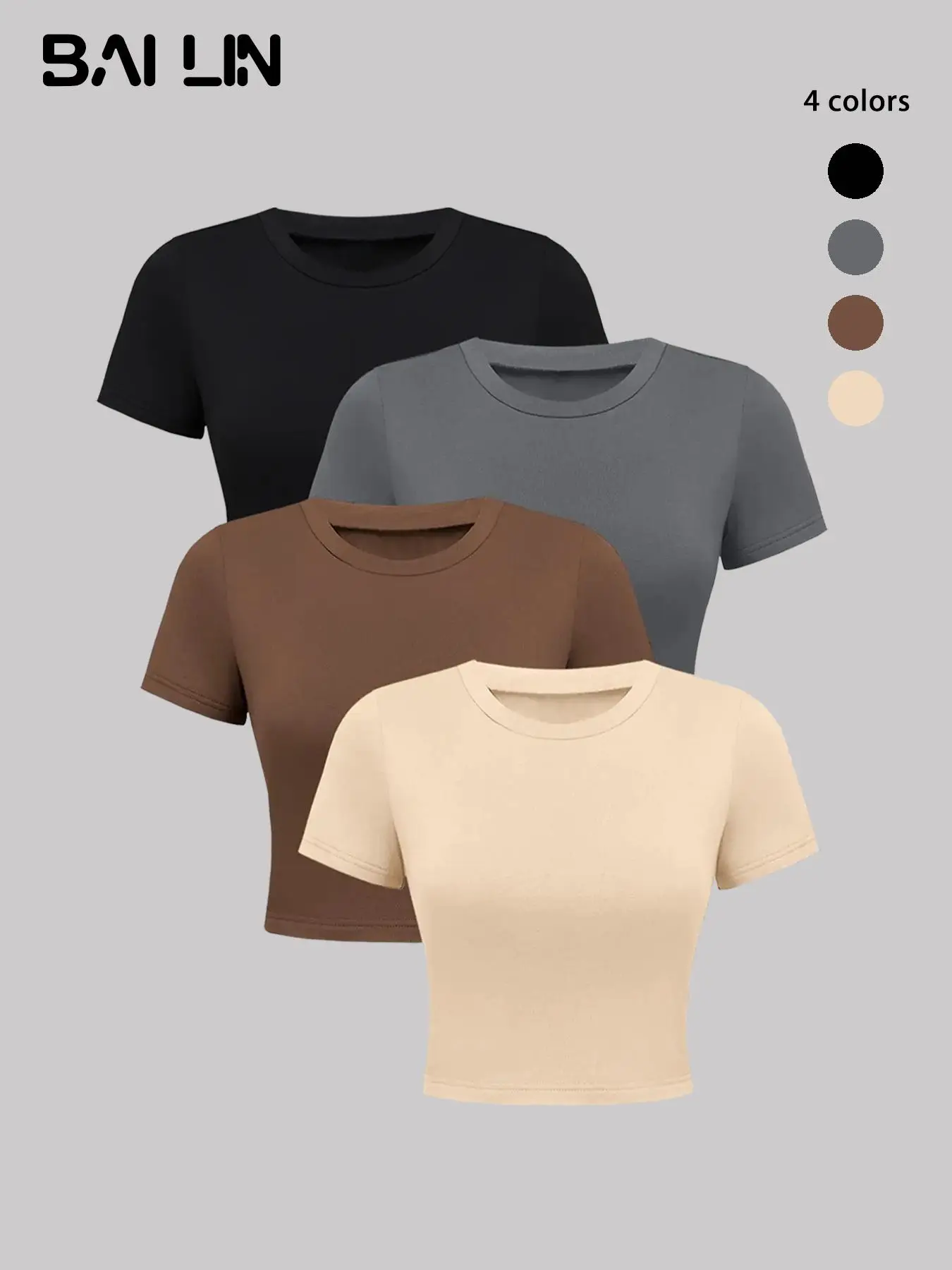 Women's Plain Round Neck Short Sleeve Crop Tee, Casual Comfy Cropped T-shirt, Summer Clothes Women, Fall Clothes, Women's T Shirts Clothing, Mitsy Cro