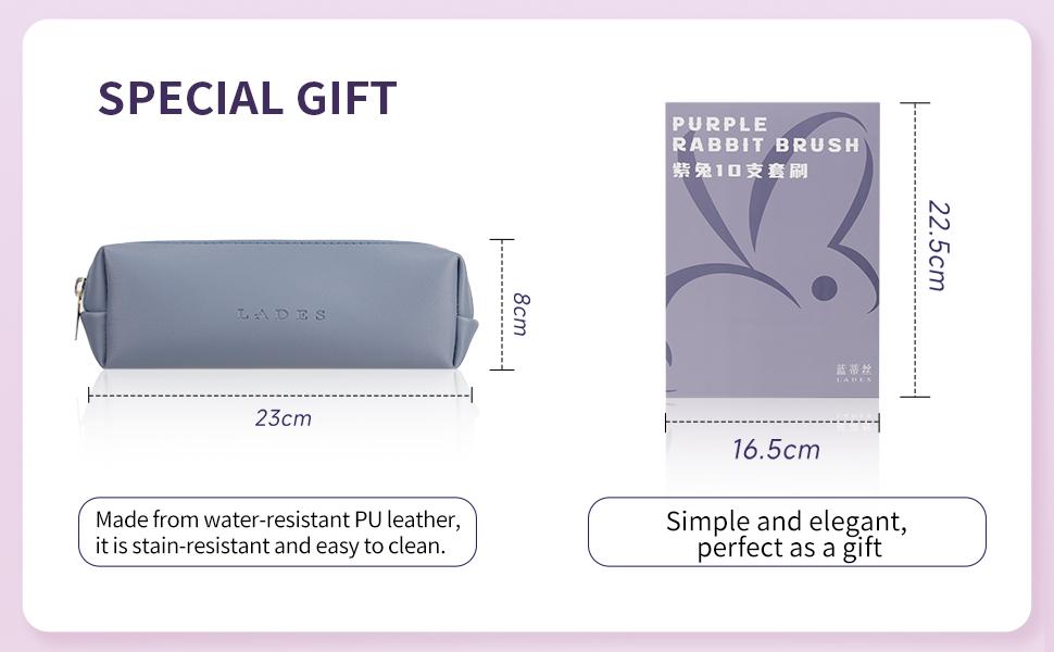 LADES Purple Rabbit MSQ Sub-Brand Makeup Brush Set with 10 Pieces and Gray Case for Professional Application