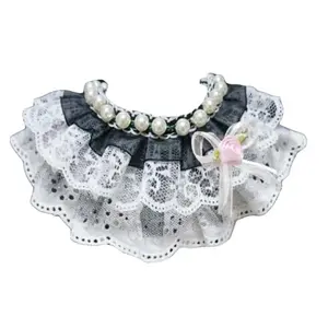 Handmade Black Beaded Princess Lace Pet Collar Vintage Style Necklace for Cats & Small Dogs Adjustable 8-12" Fit with Breakaway Clasp Option