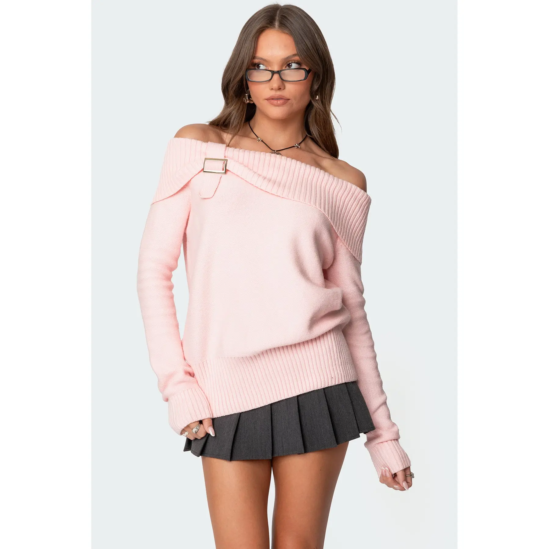 Marilyn Buckled Off Shoulder Sweater