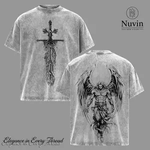 Saint Michael The Archangel x Flaming Sword T-Shirt Washed Christian Shirt, Aesthetic Clothes ,Scales of Justice , Jesus Tees, Christian Merch, Archangel Michael Tees ,Outfit Church