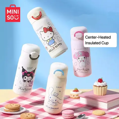 MINISO SR Insulated Straw Kitty Flask - 320ml Leak-Proof Kawaii Bottle Tumbler, Water Bottle for School, Christmas Gift Idea, HK Mel KR Design Portable Drinkware