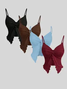 Summer Casual Comfort Daily Use Solid Color Leopard Print Fitted Set, Multi-Purpose Butterfly Adjustable Shoulder Straps, Four Piece Set