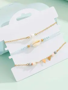 3 Piece Set Simple Artificial Shell Pearl Beaded Bracelet Adjustable, Geometric Design Casual Style, Perfect Holiday Beach Gift