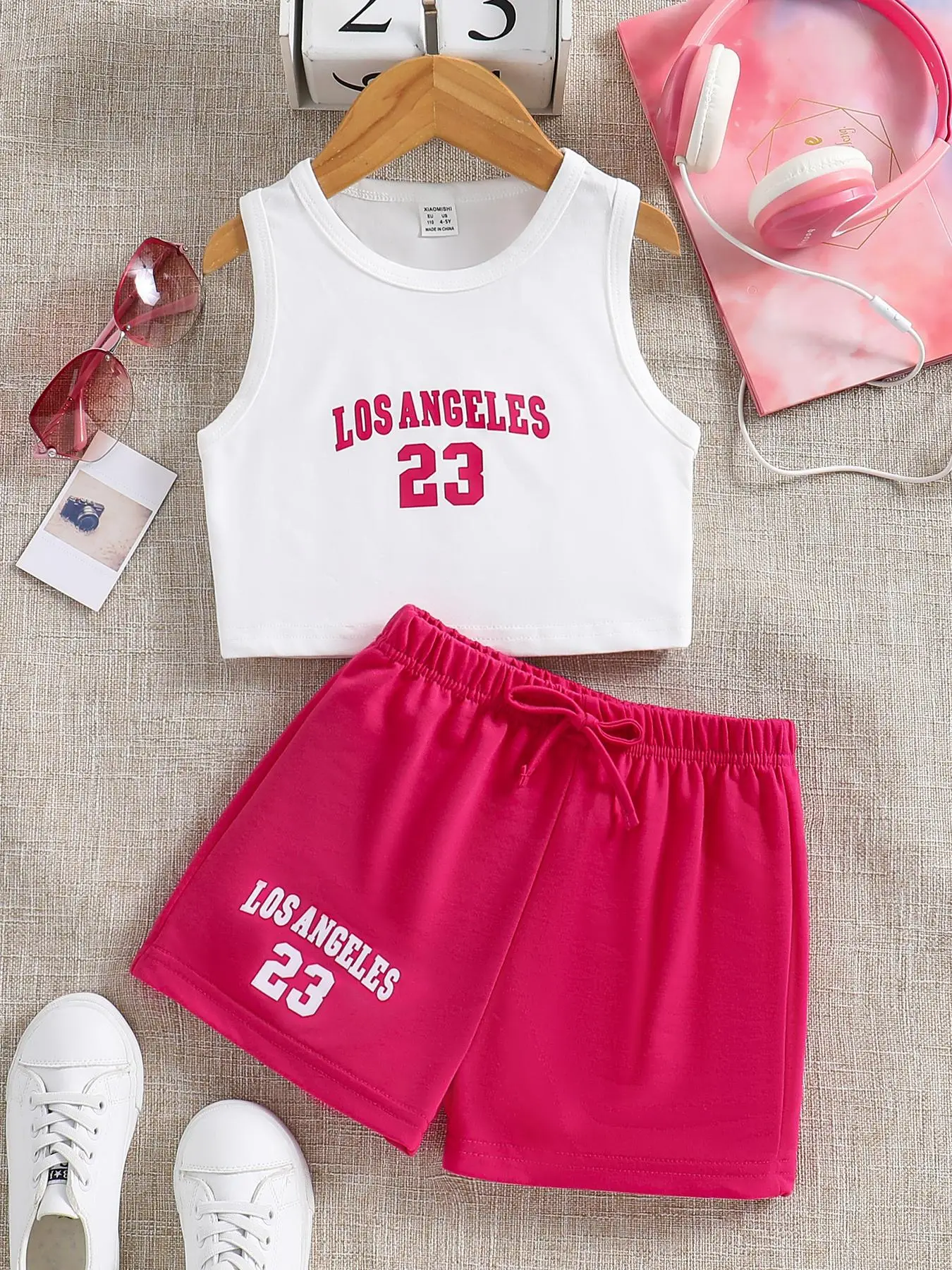 Girl's Letter Print Tank Top & Elastic Waist Shorts Two-piece Set, Casual Sleeveless Top & Shorts for Summer, Kids Clothes for Daily Wear