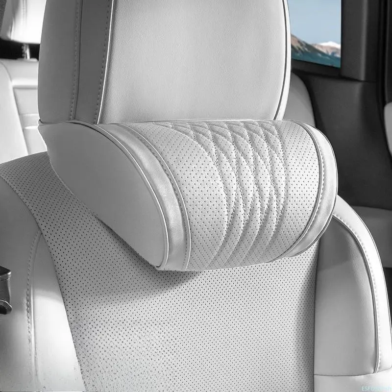 Ergonomic Car Seat Headrest in Perforated Leather, Adjustable & Odorless Memory Foam Cushion Headrest for Supportive Neck Relief, Ideal for Commuters & Family Travel, Car Interior Accessories, Aima Orange