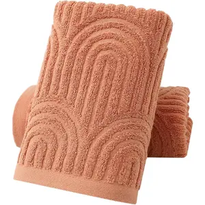 Hand Towels Set of 2 Striped    Absorbent Soft Decorative Towel for Bathroom (Burnt Orange)