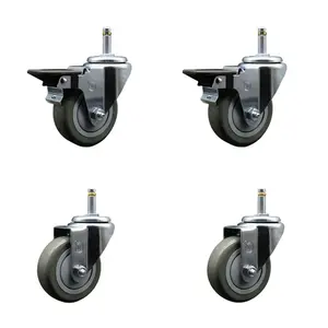 Service Caster SCC-GR20S3514-PPUB-PLB-716138-2-S-2 Polyurethane Swivel Pull Ring Stem Caster, 3.5x1.25in Gray Wheels, 0.43in Stems - Set of 4, Pull Ring Castors