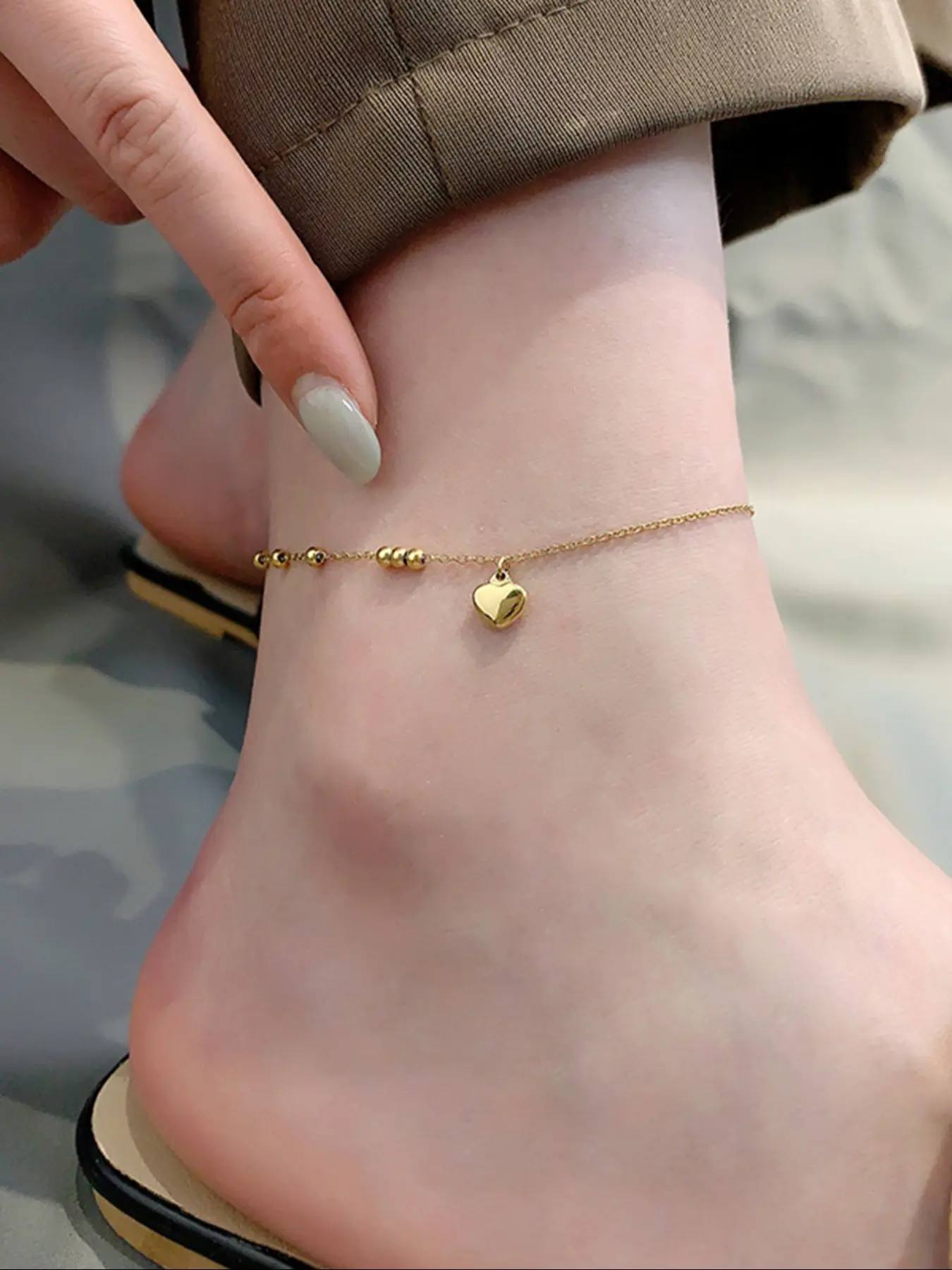 Women's Stainless Steel Beaded Heart Anklet, unique heart charm, Trendy Jewelry, Casual Daily Accessory Gift, Random Chain Bead Count, All Seasons Wear