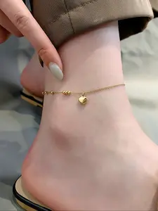 Women's Stainless Steel Beaded Heart Anklet, unique heart charm, Trendy Jewelry, Casual Daily Accessory Gift, Random Chain Bead Count, All Seasons Wear