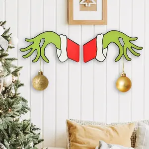 New Christmas Decorations Christmas Wooden Door Hanging Door Tag Christmas Grinch Wreath Home Mall Decorations