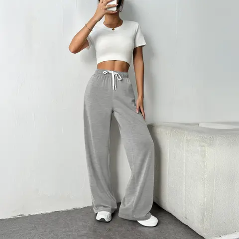 Women's Wide Leg Sweatpants High Waisted Baggy Interior Drawstring Sweatpants Straight Leg Sweat Pants