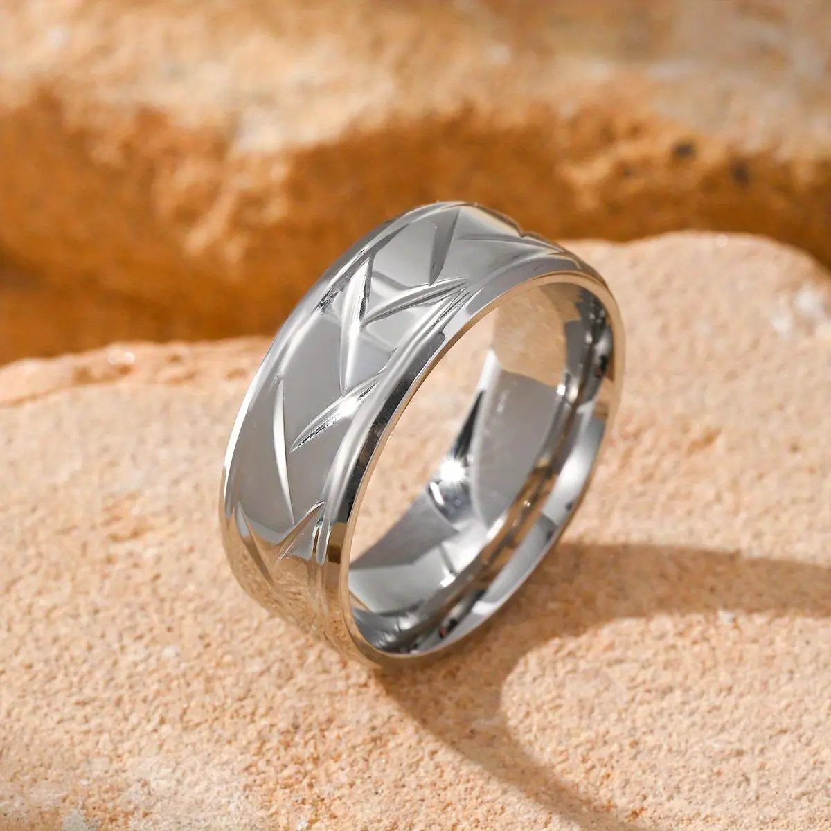 Men's Casual Geometric Class Ring - Fashion Stackable Rings, Solid-Color, Scratch-Resistant Stainless Steel, Minimalist Business-Style Jewelry
