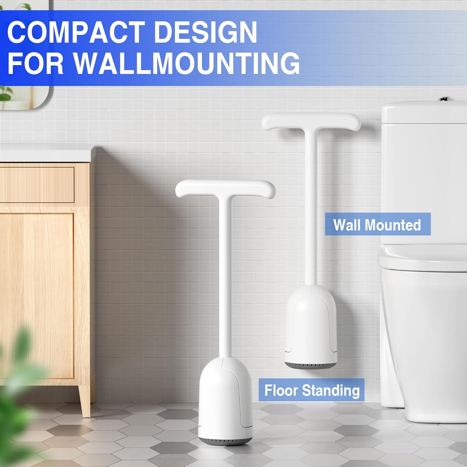 Snofrid Upgraded Toilet Plunger with Holder, Wall Mounted Toilet Bowl Plunger with Hideaway Caddy, Dual Handle Plunger for Bathroom Built-in Drip Tray, Easy to clean,White Snofrid Upgraded Toilet Plunger with Holder, Wall Mounted Toilet Bowl Plunger with Hideaway Caddy, Dual Handle Plunger for Bathroom Built-in Drip Tray, Easy to clean,White