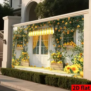 2D Flat Polyester Sunflower Lemon Backdrop Cloth, Fresh Style, Garden Party Photo Booth Background, Birthday Graduation Decor