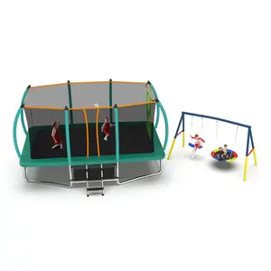 Mersco 10x16FT 4-in-1 Trampoline with Swing Set ,Enclosure Net, Recreational Trampoline, Outdoor Kids and Adults Trampoline for Backyard, Beach, Birthday Gifts ,Green