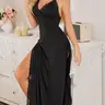 【Black Friday】Women's Sexy Contrast-Lace Cami Nightdress with Thigh-High Side Slit, Adjustable Spaghetti Straps, Soft Comfortable Sleepwear