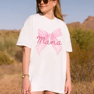 Comfort Colors Mama Shirt, Gingham Bow Shirt, Coquette Pink Tshirt, Mothers Day Gift, Girly Aesthetic Gift For Mom, Baby Shower Gift