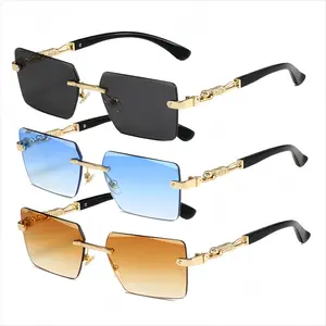 3-Pack Vintage Rimless Square Sunglasses – Cut-Edge UV400 Protection, Leopard Accent Gradient Lens Shades for Women & Men outdoorfun