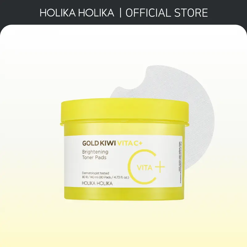 [Holika Holika] Gold Kiwi Vita C+ Brightening Toner Pad 80pcs — Daily Toner Pads for Dark Spots & Rough Skin