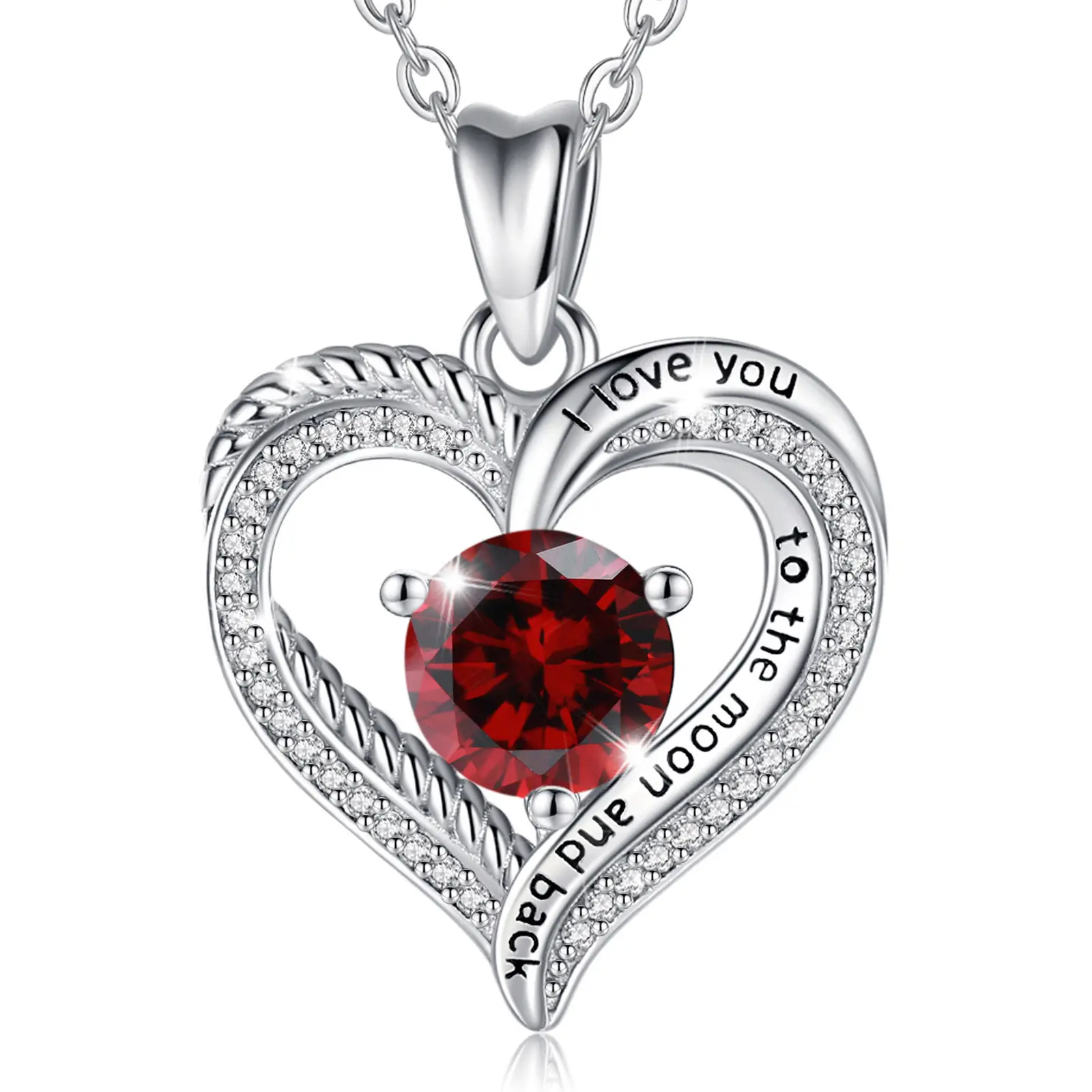 Heart Necklace 925 Sterling Silver Cubic Zirconia Birthstone Pendant Necklaces for Women Girls I Love You to The Moon and Back Necklaces Anniversary Birthday Valentine's Mother's Day Gift for Mother Girlfriend Wife