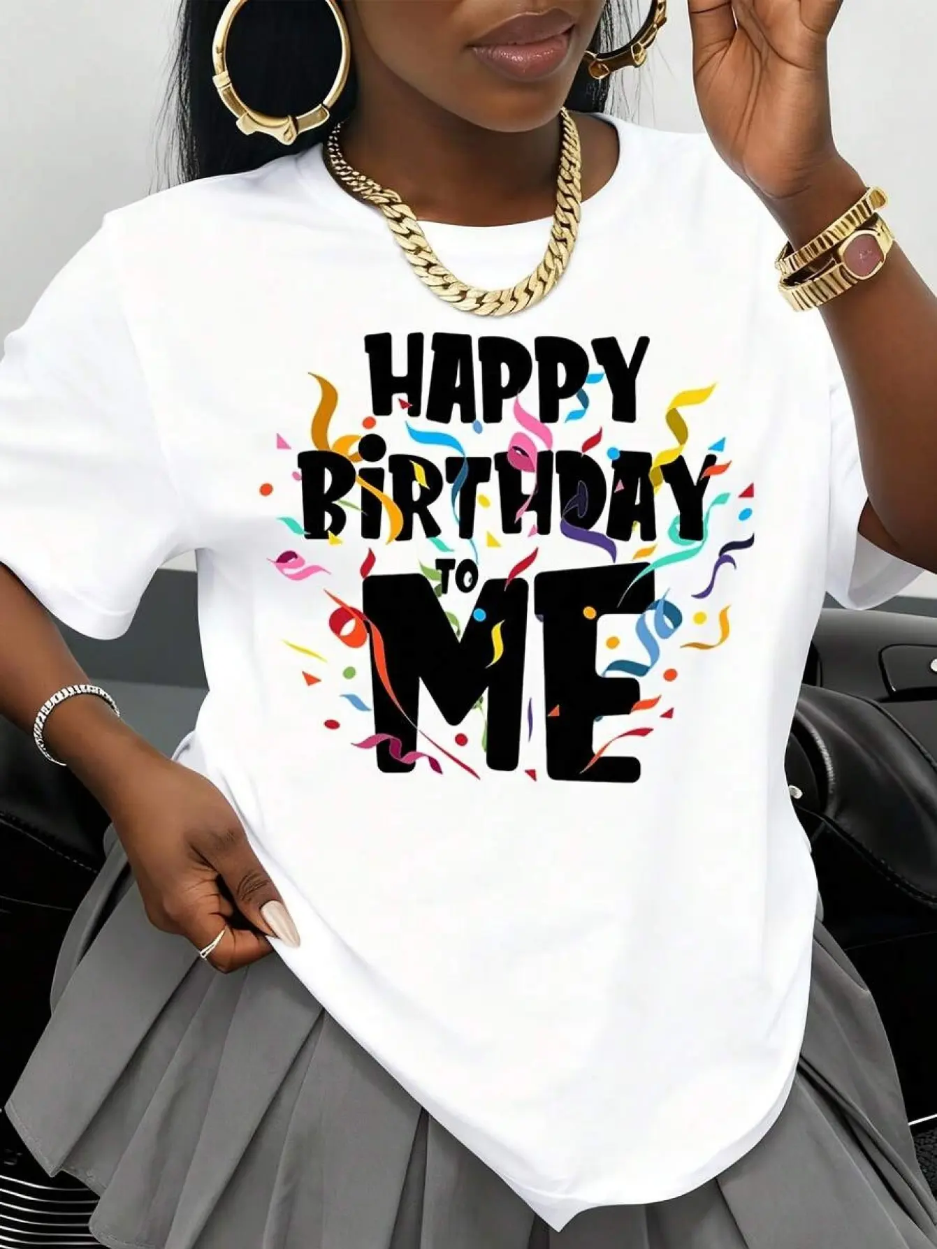 Happy Birthday To Me T-Shirt, Casual Confetti Graphic Shortsleeve Top for Birthday Parties, Unisex Comfy Cotton Streetwear, Girls, Women, Lightweight, Loose, Tee, Style
