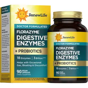 Renew Life FloraZyme Digestive Enzymes – Plus Probiotics – Doctor Formulated – 18 Enzymes – 3 Billion CFU – 90 Vegan Capsules