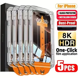 5pcs HD Dust-Free Screen Protector For iPhone 17 Pro Max/17 Pro/17/16 Pro Max/16/15/14/13/12/11/Plus/Air/Mini/X/XR/XS Max/7/8/SE2/SE3,9H+ Hardness,Full Coverage Tempered Glass,HD Clear,Anti-Scratch,with Oleophobic Coating,Easy Installation,Bubble-Free