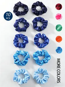 10pcs Girls Gradient Satin Hair Tie Set, Multiple Colors Available, Elegant Low Ponytail Rubber Bands, All Seasons Accessories, Scrunchies