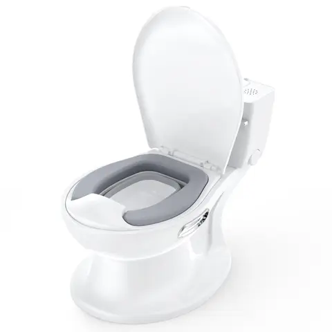 GARVEE Potty Training Toilet for Toddlers: Realistic Design with Soft Seat, Flushing Sound, Removable Pot, Storage Tank, Toilet Paper Holder, Splash Guard, and Non-Slip Base for Easy Use and Comfort.