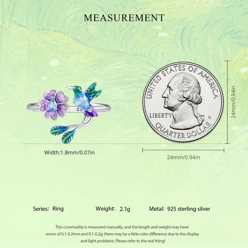 Présentation du produit : Bague ajustable BAMOER en argent sterling 925 avec motif floral et oiseau pour femme. Bague colibri en cristal, bijou scintillant à porter au quotidien. Cadeau idéal pour une petite amie, une mère ou une épouse. Taille 15.