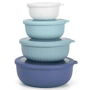 8 Piece Mixing Bowl with Lids Set, Plastic Bowls, Meal Prep Bowl Set, Nesting Mixing Bowls for Space Saving Storage, Ideal for Cooking, Baking, Food Prep, Dishwasher Safe - Wide Bowls, Blue Tableware