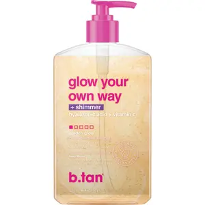 Glow Your Own Way Shimmer | b.tan Clear Gradual Self Tan Gel | Sunkissed Golden Bronze, Transfer Free, Rinse Free, Best Tan Extender, Moisturizing, Buildable Tanner, Sunless Tanning Lotion, Tropical Coconut Scent, Sparkle, Subtle, Natural Looking Tan