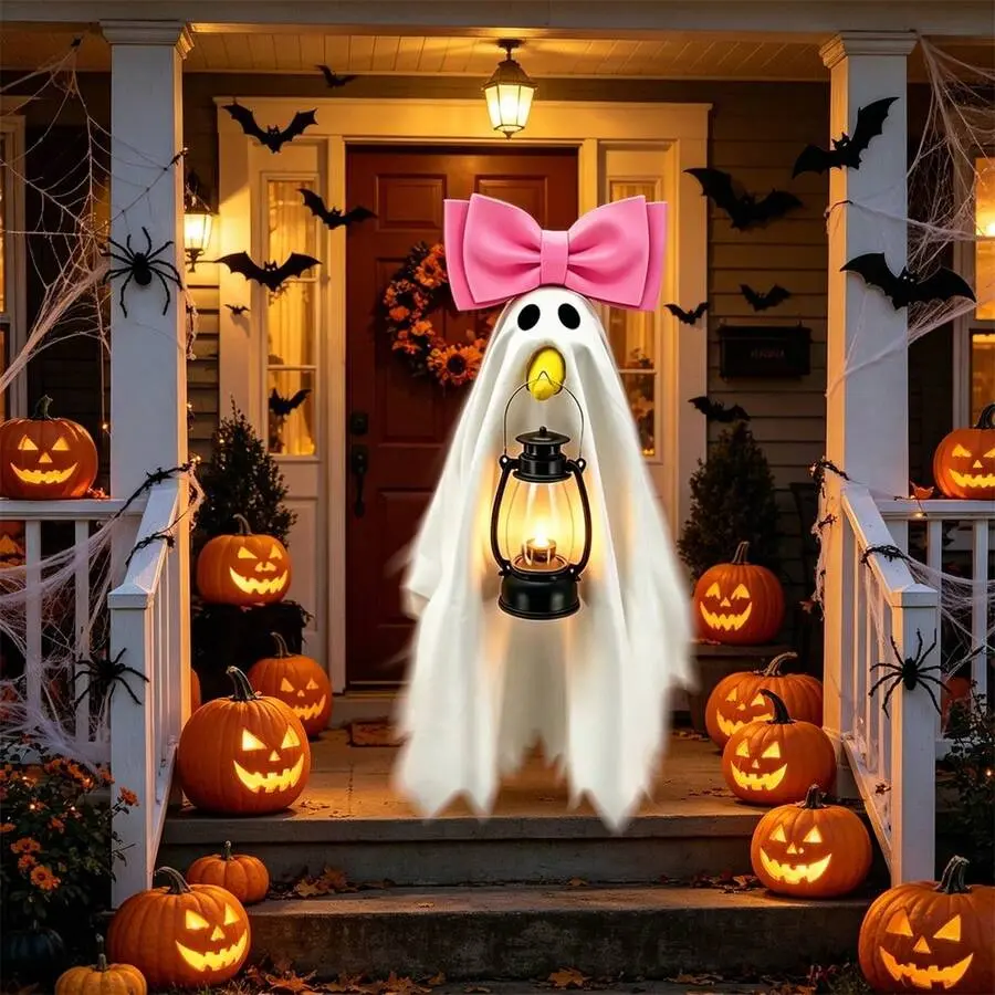 Halloween Ghost Porch Goose Outfits With Bowknot And Lantern Accessories Yard Goose Clothes Goose Costume For Outdoor Decoration